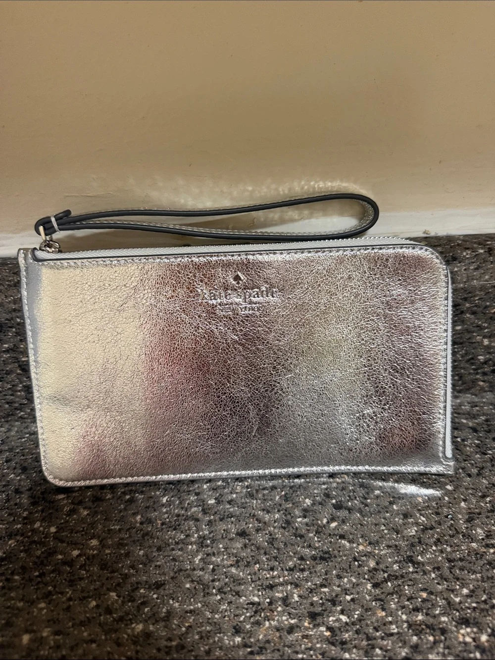 kate spade Metallic Silver Wristlet Clutch